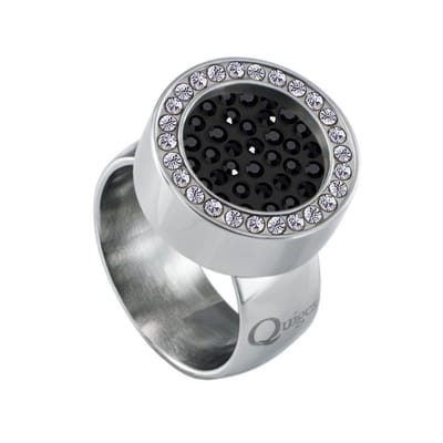 Quiges RVS Schroefsysteem Ring met Zirkonia Zilverkleurig Glans 16mm met Verwisselbare Zirkonia Zwart 12mm Mini Munt