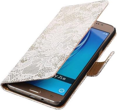 Lace Bookstyle Wallet Case Hoesjes Geschikt voor Samsung Galaxy J5 (2017) J530F Wit