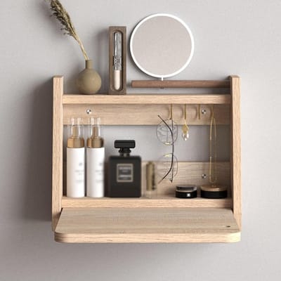 Make-up Bureau - Kaptafel Wandmontage - Schoonheidsroutine Organiseren - Opvouwbaar Ontwerp - 40x12.5x32cm - Houtkleur