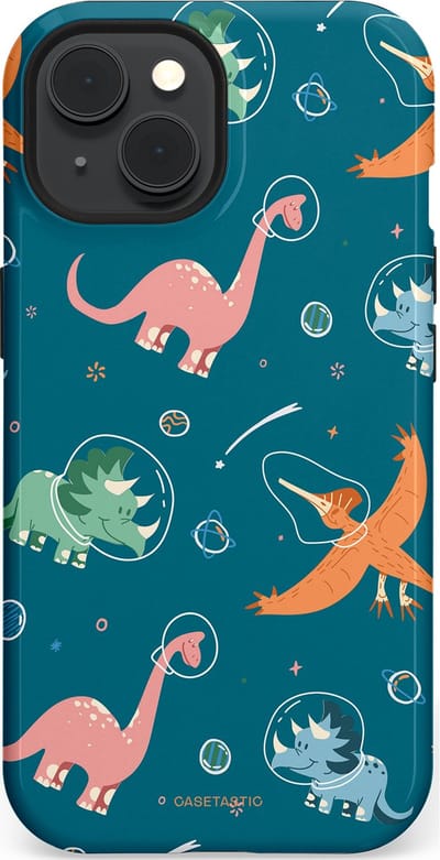 Casetastic hoesje geschikt voor Apple iPhone 15 - MagSafe - Dubbellaagse bescherming - Ruimte raptors - Fashion Case - Petrol Perzik