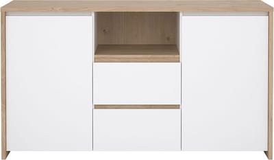 Next dressoir 2 deuren, 2 lades, 1 plank eiken decor, wit hoogglans.