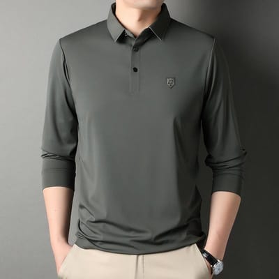 Herfst Nieuw Koreaanse Stijl Heren Effen Kleur Lange Mouwen T-shirt Casual Mode Kraag Lange Mouwen 4XL