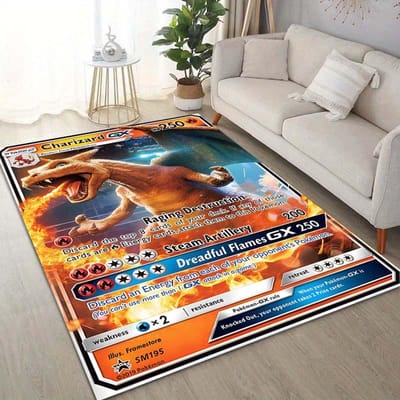 15 Maten Pokémon Kaarten Charizard Print Tapijt voor Woonkamer Slaapkamer Kinderkamer Huisdecoratie Vloerkleed Sofa Garderobemat 40x60cm (16x24in)