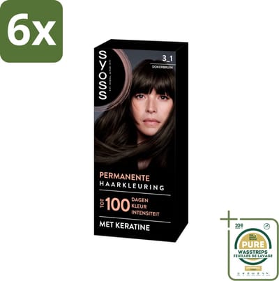 SYOSS - Permanent Coloration 3-1 - Haarverf - Permanente Haarkleuring - Donkerbruin - Grijsdekking - Voordeelverpakking - 6 stuks - Grijsdekking - Keratine