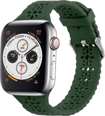 Strap-it Siliconen smartwatch bandje - Geschikt voor Apple Watch Series 1/2/3/4/5/6/7/8/9/10/11/SE/SE2/SE3 - Dennengroen - Siliconen horlogeband met patroon voor iWatch maat: 38 / 40 / 41 / 42mm