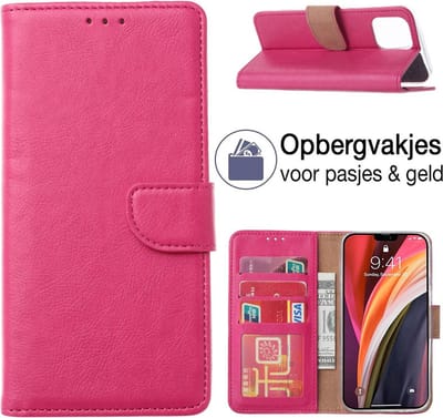 Hoesje geschikt voor iPhone 12 PRO MAX book case - book cover - portemonnee hoesje - book hoesje wallet case - ROZE - EPICMOBILE