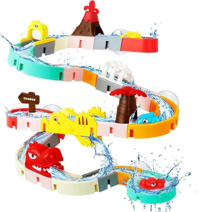 Dinosaurus badspeelgoed, 43 stuks, doe-het-zelf waterglijbanen, badrail speelgoed met sterke zuignappen, wandbadkuip, speelgoed voor kleine kinderen, jongens en meisjes, waterzwembadspeelgoed