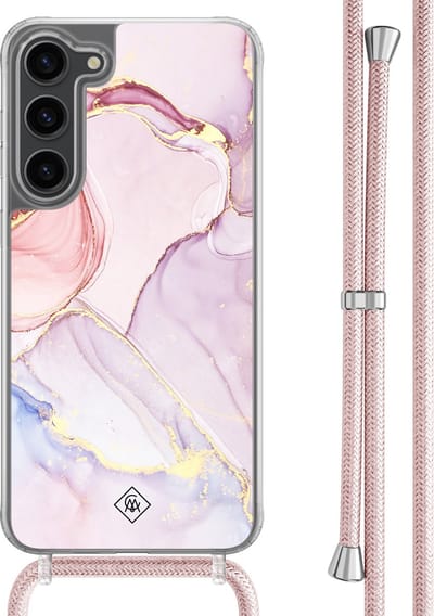 Casimoda® hoesje met rosegoud koord - Geschikt voor Samsung S23 Plus - Marmer roze paars - Afneembaar koord - TPU/polycarbonaat - Paars