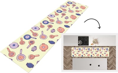 Keukenloper - Loper keuken - Pan - Jaren 50 - Patroon - 200x50 cm - Keukenloper vinyl