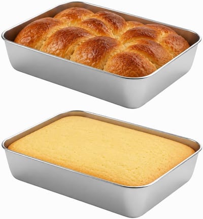 2 kleine roestvrijstalen bakvormen - 26×20×5,5 cm - Veelzijdig - Geschikt voor bakken, braden en serveren - Diepe rand - Vaatwasmachinebestendig - Zilver