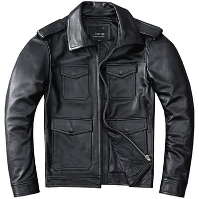 Pure Koeienhuid Leren Jas voor Mannen, Motorfiets Korte Revers Meerzakken Leren Jas, Trendy Jas 5XL
