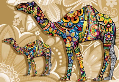 Fotobehang Camels Flowers Abstract Colours | XL - 208cm x 146cm | 130g/m2 Vlies