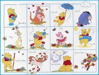 borduurpakket H16 winnie the pooh, twaalf maanden-2