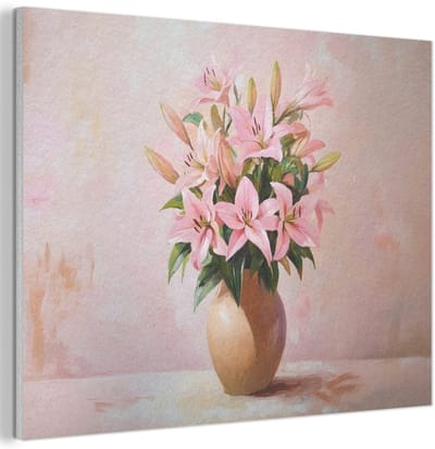 Akoestisch wandpaneel 40x30 cm - Vilt schilderij Vaas - Bloemen - Roze - Akoestische panelen - Geluidsdempende wanddecoratie - Geluidsisolatie woonkamer - Muurdecoratie geluidspanelen