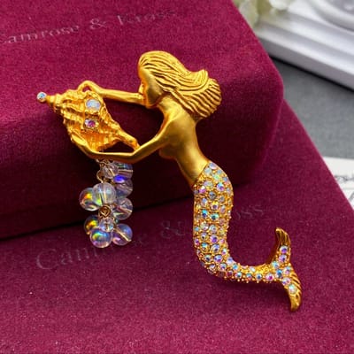Vintage Middenontwerp Dames Heren Prachtige Kristallen Zeemeermin Hanger Broche Speldjes Klassiek Glanzende Strass Pin Corsages Voor Dame black