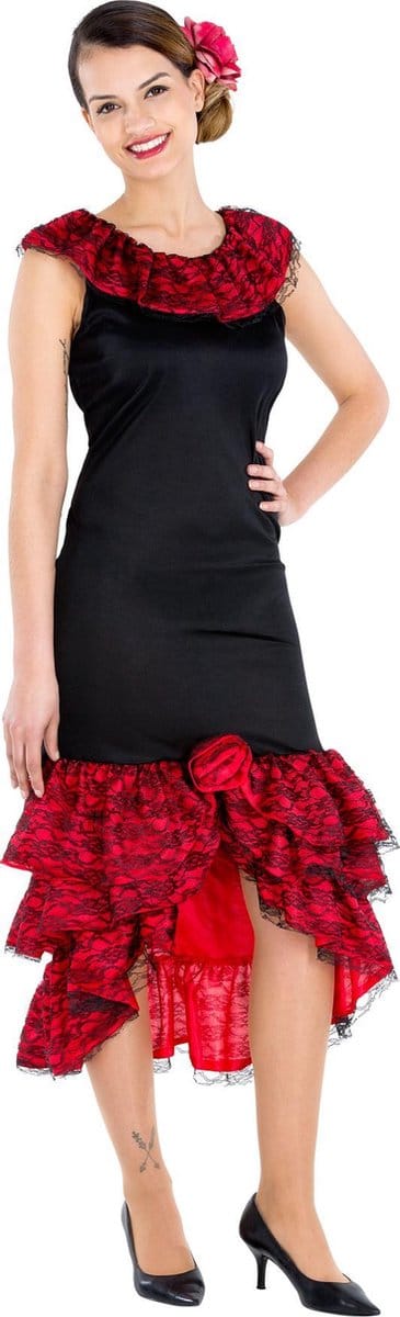 dressforfun - vrouwenkostuum hartstochtelijke Spaanse Antonia Lopez S - verkleedkleding kostuum halloween verkleden feestkleding carnavalskleding carnaval feestkledij partykleding - 300631