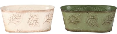Dekoratief | Bloempot 'Autumn Twigs', groen/wit, metaal, 26x13x11cm, set van 2 stuks | A255580