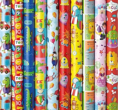 Präsenta Assortiment luxe cadeaupapier inpakpapier voor kinderen 6 - 200 x 70 cm - 6 rollen
