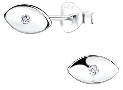 Joy|S - Zilveren boze oog oorbellen - evil eye - 8 x 5 mm - zirkonia