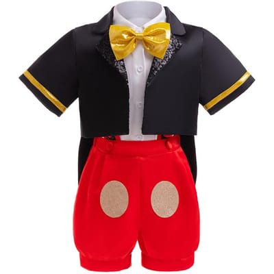 Halloween Podiumvoorstelling Cosplay Kostuum Nieuw Jongens Heldere Stropdas Korte Mouwen Gentleman Pak Baby Schattig Overall Drie delig pak 9-12M black