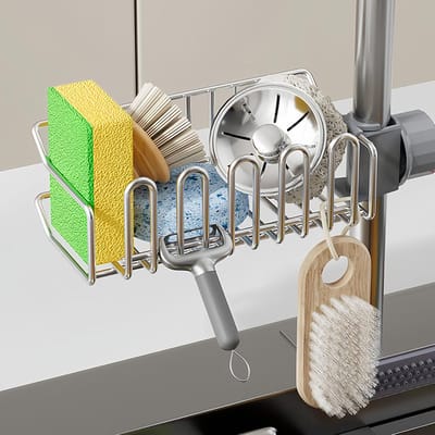 Roestvrijstalen sponshouder voor kraangootsteen - afneembare scrubhouder - badkamer keuken - gootsteenorganizer - zeep dis onitem opslag sponshouder gootsteen magnetische