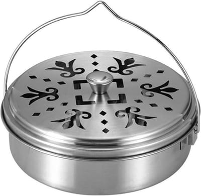 Ronde Metalen Incenshouder voor Muggenspiralen met Deksel en Handvat - Ideaal voor Thuis, Camping en Buitenactiviteiten
