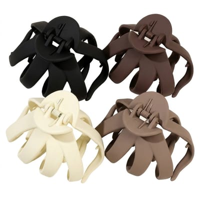 Haarclips set 4 stuks – matte ronde haar klemmen met brede gebogen tanden – stevige kunststof haaraccessoires in neutrale kleuren voor dames