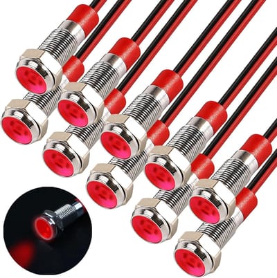 Set van 10 Stuks 6mm Waterdichte LED Indicatorlampen met 15cm Kabel voor Motoren, Voertuigen en Botens AC/DC 12-24V (Rood)