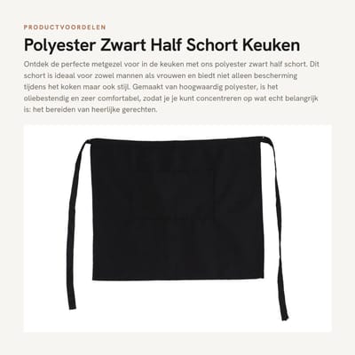 Dailygoods- Schort Polyester - Half Schort - Keukenschort - Zakken - Comfortabel - Oliebestendig - 30x24cm