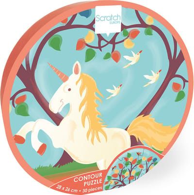 SCRATCH Contour Puzzel - Eenhoorn - 28X26Cm - 30 Stukjes - 3 Jaar