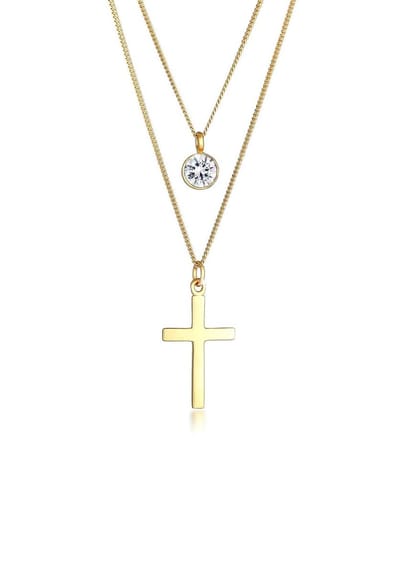Elli - Halsketting - Dames Laag Kruis Hanger Trend Blogger met Glaskristallen in 925 Sterling Zilver - Dames