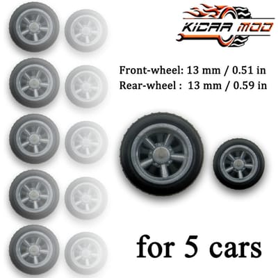 1/64 Voor Kleine Achter Grote Wielen Met Afneembare Rubberen Banden Vijf Spaken Voor Modelauto's Tuning Onderdelen Voor Hotwheels (5 Sets)