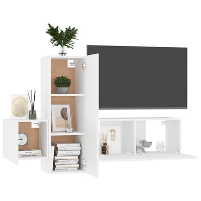 vidaXL - 3-delige - Tv-meubelset - bewerkt - hout - wit