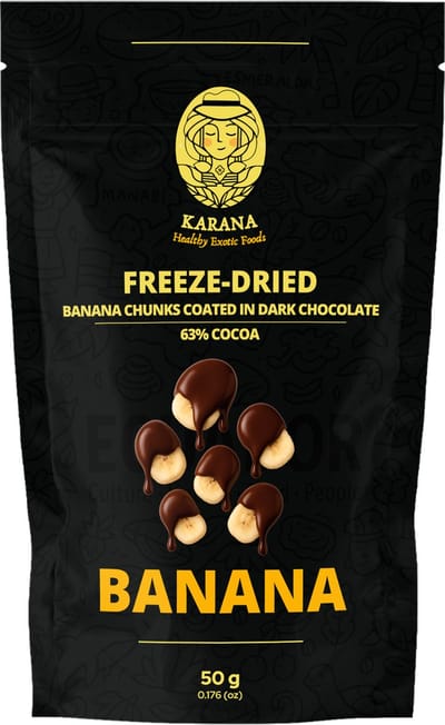 Karana Banaan met 63% Chocolade | 3/9 Pack | Gezonde Snack | Gevriesdroogde Fruitstukjes | Banaan | 63% Cacao