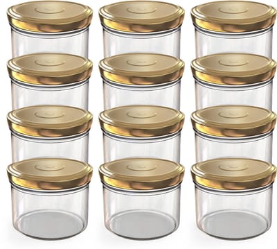 Oputec 12x 230ml inmaakpotten / voorraadpotten TO Ø 82 mm– glazen jampotten – metalen schroefdeksel goud – conservenpotten