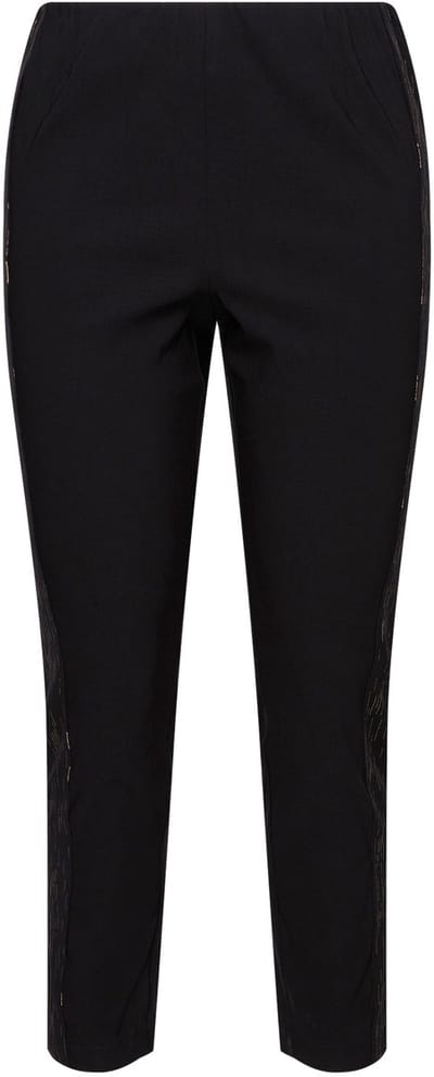 MIAMODA - Dames - Bengaline broek elastische Slim Fit metallic print - Zwart - Maat 42