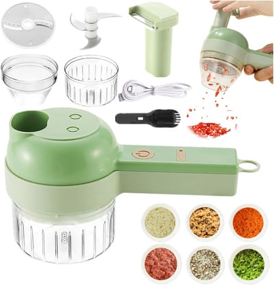 Elektrische Groentesnijder - Keukenmachine Hakmachine - Maaltijden Bereiden - 4-in-1 Multifunctioneel - 8x20.5x9.5 cm - Groen