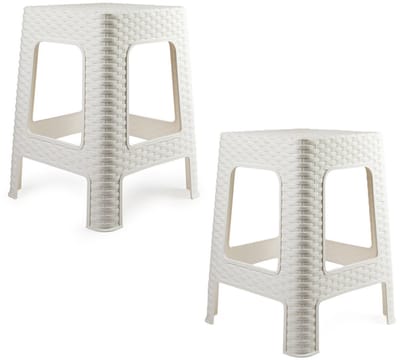Plasticforte Zit krukjes - 2x - wit - rotan kunststof - 37 x 37 x 46 cm - extra zitplaatsen