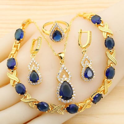 Nieuwe Bruid Licht Luxe Sieraden Oorbellen Ringen Ring Armband Ketting 4-delige Set Ketting AAA Zirkoon Ingezette Sieraden beige