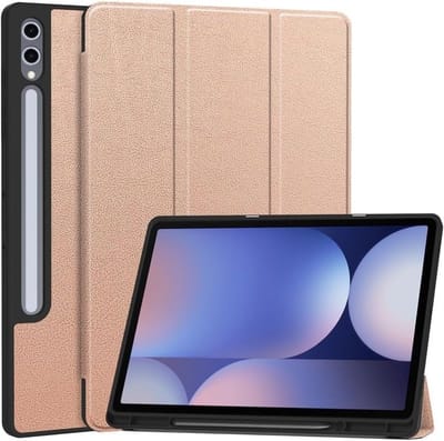 Tablet Hoes Geschikt voor Samsung Galaxy Tab S10 Plus / S9 FE Plus hoes Goud tri-fold bookcase met auto/wake functie