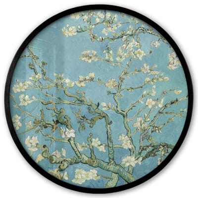 Poster in lijst Rond - Fotolijst 40x40 cm - Posters - Van Gogh - Amandelbloesem - Oude meesters - Kunst - Vintage - Ronde posterlijst zwart - Decoratie - Wanddecoratie woonkamer - Muurdecoratie slaapkamer