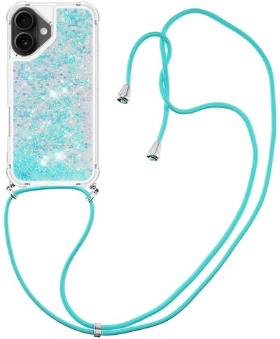 Coverup Hoesje - Geschikt voor iPhone 17 Hoesje - Coverup Liquid Glitter Back Cover met Koord - Blauw