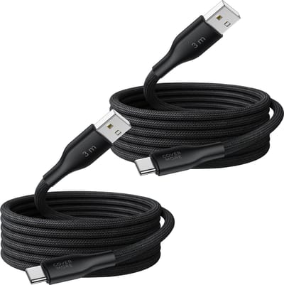 Oplaadkabel usb naar usb C - 3 meter - Usb C kabel - 2 stuks - Ook geschikt voor Apple carplay en android auto - Extra lang - Zwart