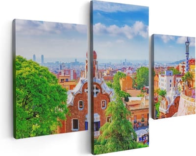 Artaza Canvas Schilderij Drieluik Park Güell in Barcelona - Kleurrijk - 90x60 - Foto Op Canvas - Canvas Print