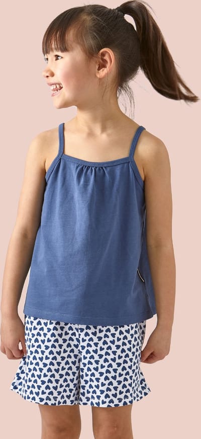 Little Label Pyjama Meisjes Maat 146-152/12Y - blauw, wit - Hartjes - Shortama - Zachte BIO Katoen