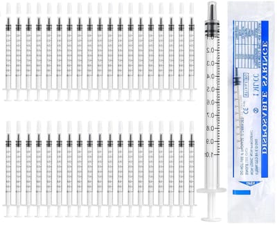 40 Stuks 1ml Spuiten met Plastic Dop, Steriel zonder Naald voor het Meten van Huisdier Vloeistoffen, Ideaal voor Colostrum en Medicatie
