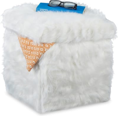 poef met opbergruimte - tot 300 kg - opvouwbaar - pluche - 40 liter - wit