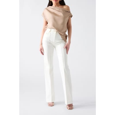 GUESS Dorian Draped Ss Top Natural Almond Größe: 40 | Blusen Outlet | Damen | Braun