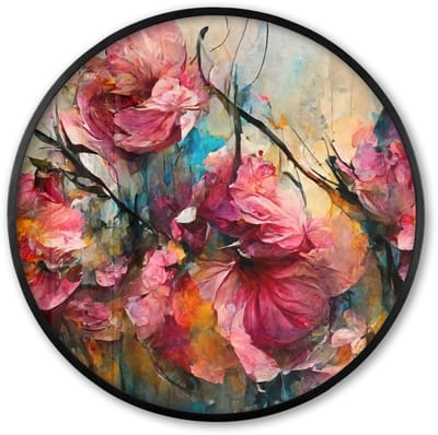 Poster in lijst Rond - Fotolijst 60x60 cm - Posters - Kunst - Bloemen - Roze - Rozen - Natuur - Ronde posterlijst zwart - Decoratie - Wanddecoratie woonkamer - Muurdecoratie slaapkamer