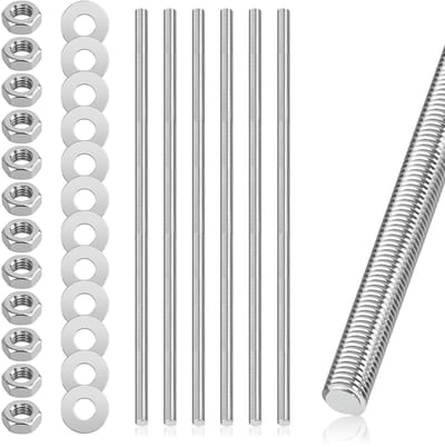 Set van 6 M8 Draadstangen 300 mm met 12 Zeskantmoeren en Ringveren, Volledige Draad voor Meubelproductie en Bouwtoepassingen